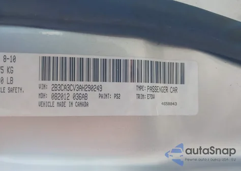 2010 Dodge Charger Sxt из США, поврежденный, VIN 2B3CA3CV3AH290249